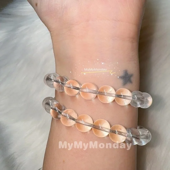 Clear Quartz with Butterfly Cherry Blossom Agate Bracelet 9mm - Picture 5 of 10